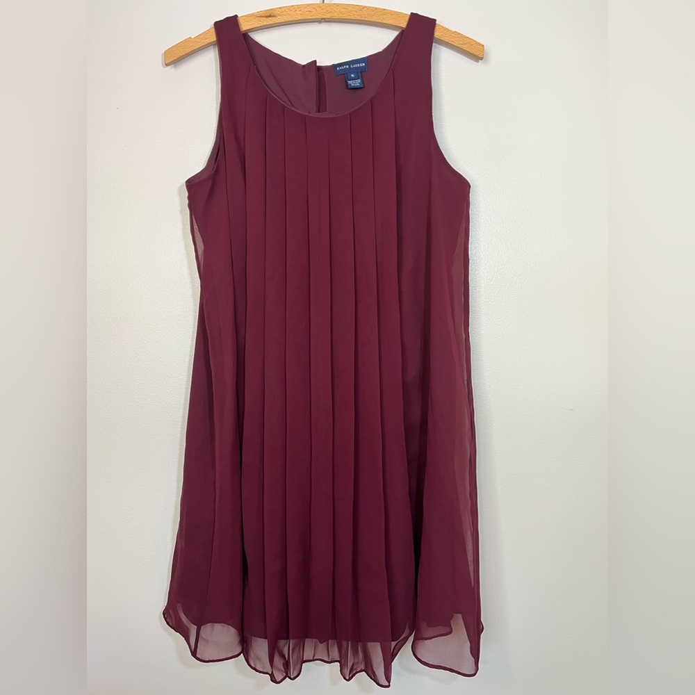 Ralph Lauren Girl’s Pleated Burgundy Sleeveless Chiffon Dress Size 16